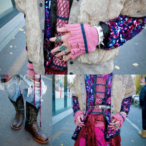 favorite points：スパンコールの色合わせと華やかさ tops：彼岸とsignal skirts：sauce shoes：彼岸 accessories：endress中目黒 other item：scare（サングラスと赤のラメシャツ）